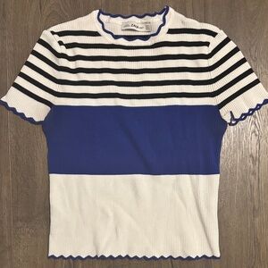Zara Black, White, and Blue Striped Top